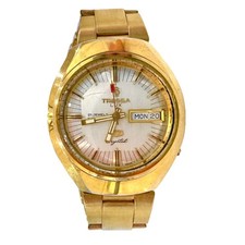 Tressa Lux 21 Jewel Crystal Two Star Day/Date Automatic Swiss Vtg Men’s Watch