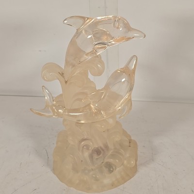 DOLPHIN ON WAVES OF LIGHTS RAINBOW OF COLORS FROSTED SCULPTURE 4 AAA BATTERIES