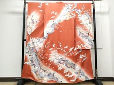 Japanese Kimono Long-Sleeved Embroidery Flying Crane Flower Halo Dye Pure Silk