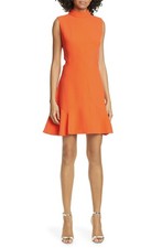 TED BAKER Cormier orange high neck cut out A-line flute skirt dress party 4 14 L