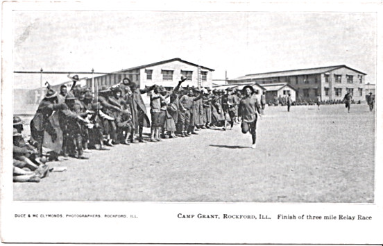 WWI Finish of 3 Mile Race Black Soldiers Camp Grant Rockford IL Postcard Duce &