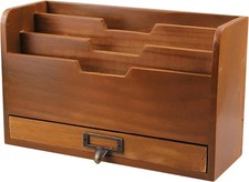Rustic Wooden Desk Organizer - Vertical File Sorter with 3 Compartments  1 P...
