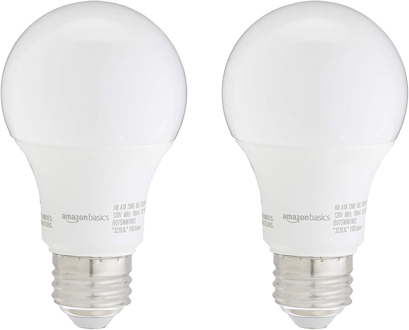 Amazon Basics A19 LED Light Bulbs, 75W Equivalent, Daylight White 5000K Energy