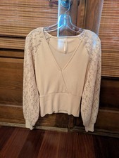 Anthropologie Lace V-Neck Blouse Creme Long Sleeve NWT