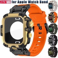 Metal Case Silicone Band For Apple Watch Ultra 3/2/1 SE 11 10 9 8 7 6 5 4 Strap