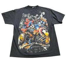 Vintage Marvel Mad Engine Tshirt Mens XL Black Spider-Man Wolverine Graphic Tee
