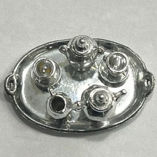 Vintage 1960s Barbie CLONE Miniature 10 Pc Silver Tone Tea Serving Set  ~ VGC