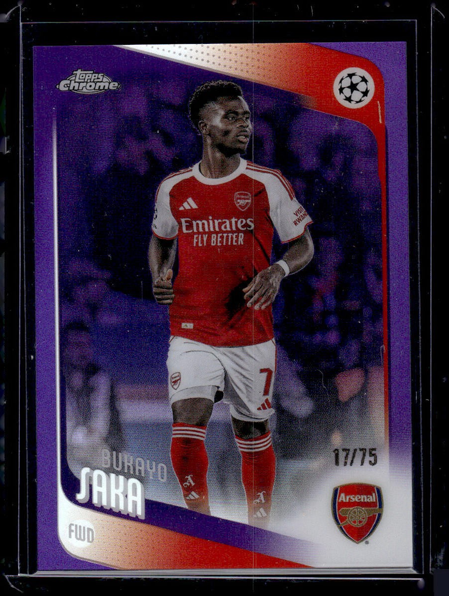 2025-26 Topps Chrome UEFA Club Comp #12 Bukayo Saka Purple Refractor #/75