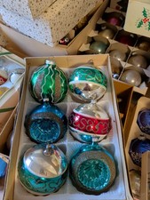 Vintage 50s Large Mercury Glass Mica Large Christmas Ornaments Fantasia Era Euro