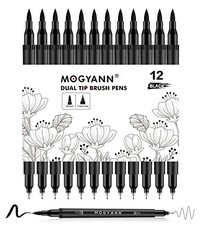 Drawing Pens, 12 Pack Dual Brush Pens Markers for Art Drawing Sketching Black