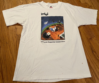 VTG 90s Intel Computer Supported Collab Shirt Large Single Stitch Promo Software