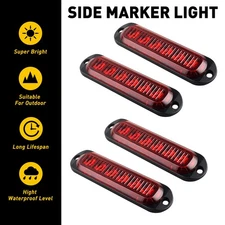 4pcs Waterproof 6-LED Side Marker Red Lights Clearance Light Truck Trailer RV