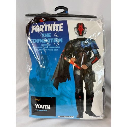 Spirit Fortnite The Foundation Costume Youth XL 14-16 Muscle Suit Mask Cape Belt