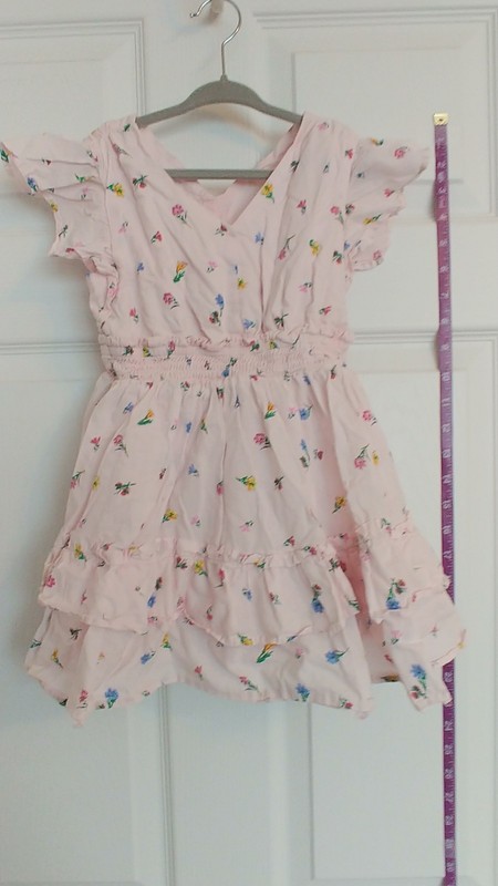 Gap Kids V-Neck Floral Flutter Sleeve Dress Pale Pink Multi Floral Sz S 4-5