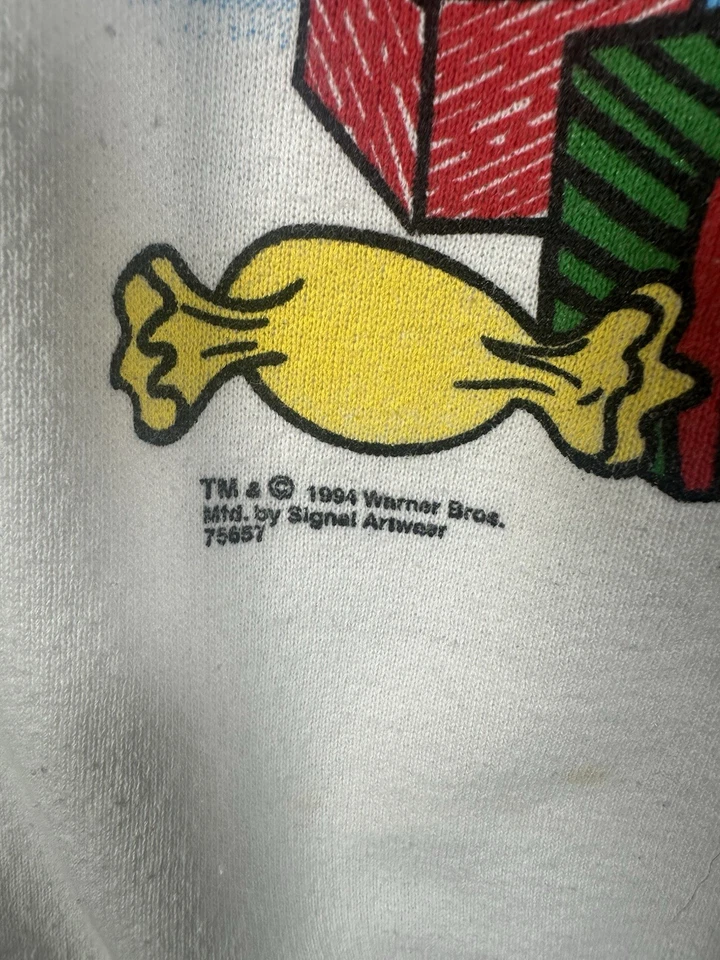 Suéter Vintage Looney Tunes Taz "Es Mejor Recibir" Navidad Cuello Redondo XL Foto 3 de 4