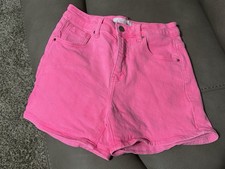 Risen Jeans Denim Shorts Womens Hot Pink High Rise Cotton Stretch 4" Size S