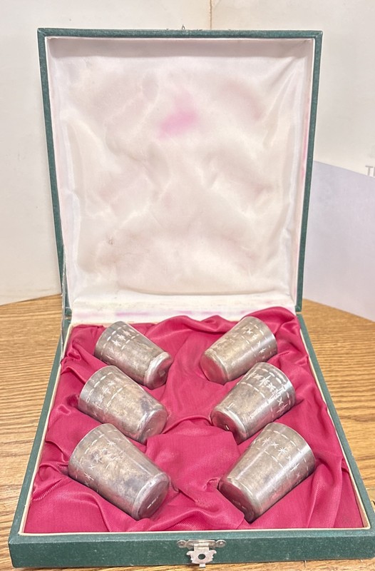 Russia Antique 875 Silver Set Of 6 Shot Glasses Hammer and Sickle Markings.