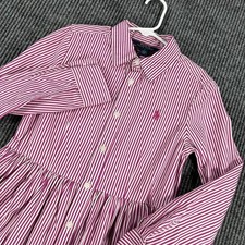 Polo Ralph Lauren Dress Youth Girls Size 7 Purple Striped Long Sleeve Button Up
