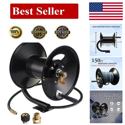 #ad 150ft Heavy Duty Pressure Washer Hose Reel with Manual Crank amp; Mounting Bracket $152.56