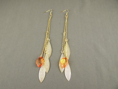 Orange Gold faceted bead 6.5'' extra super long earrings chain dangle lightweight