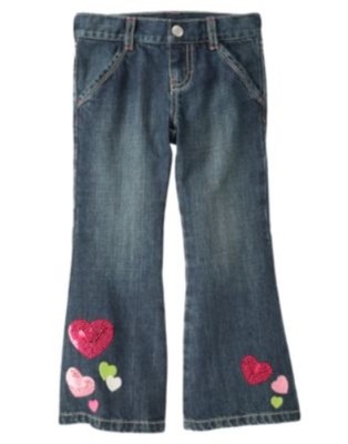 GYMBOREE LOVEABLE GIRAFFE DENIM HEART FLARE JEANS PANTS 4 sl 8 9 10 sl 12 NWT