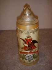 "A" SERIES LIDDED ANHEUSER-BUSCH BEER STEIN SHOWS 17TH CENTURY BREWING PROCESS