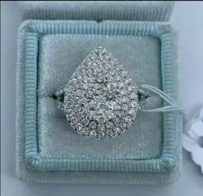 2Ct Round Cut Lab Created Diamond Cluster Engagement Ring 14K White Gold Plated