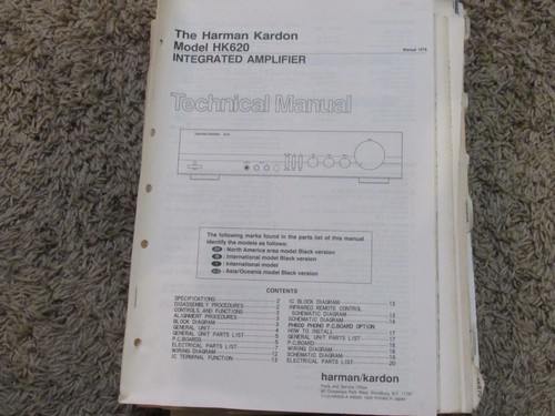 HARMAN KARDON HK620 HK 620 INTEGRAT AMPLIFIER ORIGINAL SERVICE TECHNICAL MANUAL