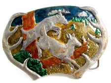 1977 Deer In Woods Belt Buckle 5714 by Bergamont