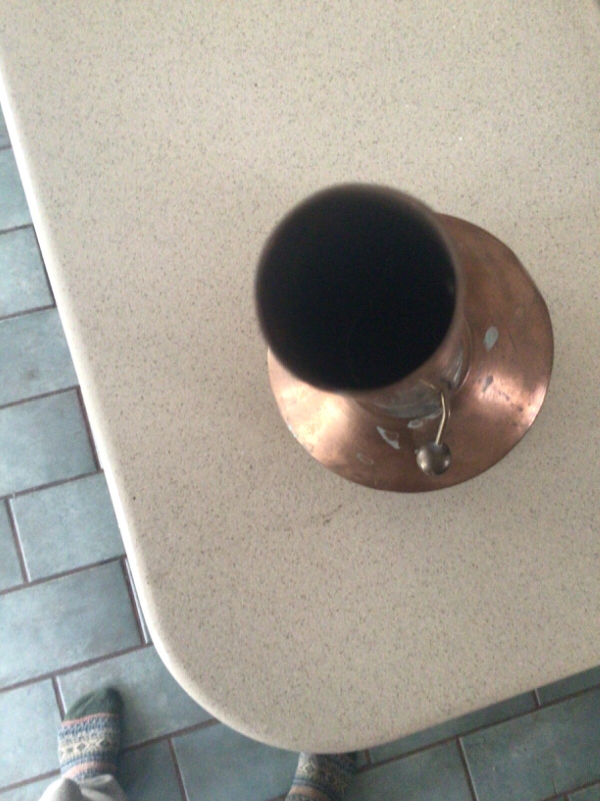 Antique Large Copper Feed Scoop 12" Copper "button" to release feed.