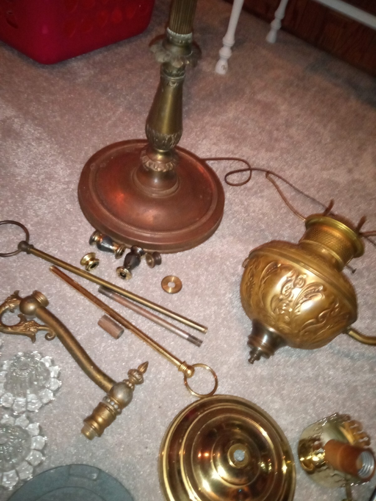 Vintage Antique Lamp Parts lot glass Brass Metal floor lamp eBay