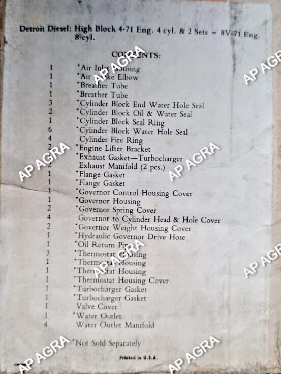 Fits Detroit Diesel Gasket Set High Block 4-71 Eng  4 cyl & 2 Set=8V71 Eng - Image 3 of 4