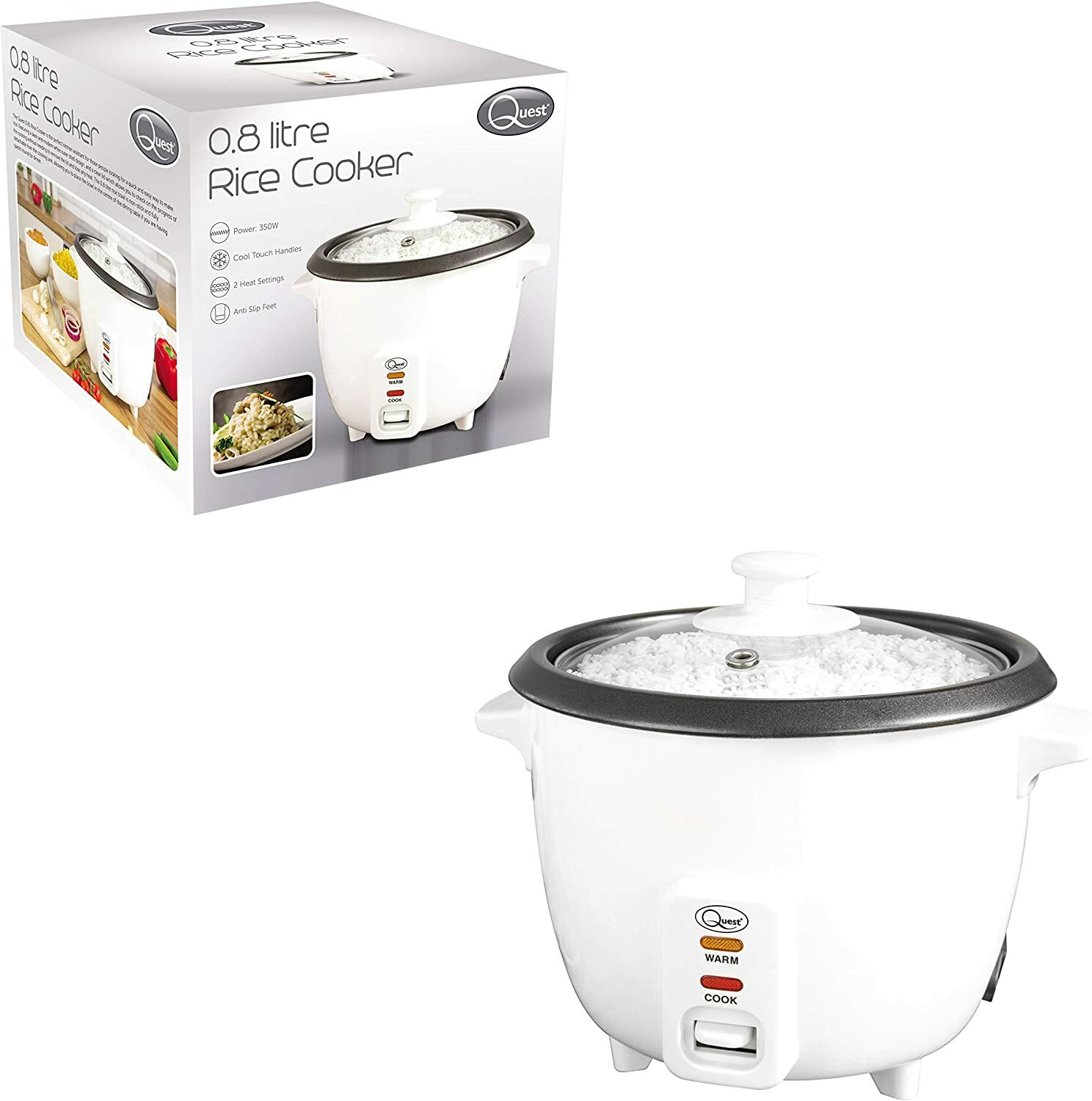 Quest Rice Cooker/ Steamer 0.8L 350W Removable Non Stick Bowl Keep Warm Function