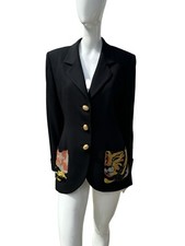 Vintage 80-90s Iceberg Blazer Jacket Sz 42 Long Beaded Tiger And Stars Pockets
