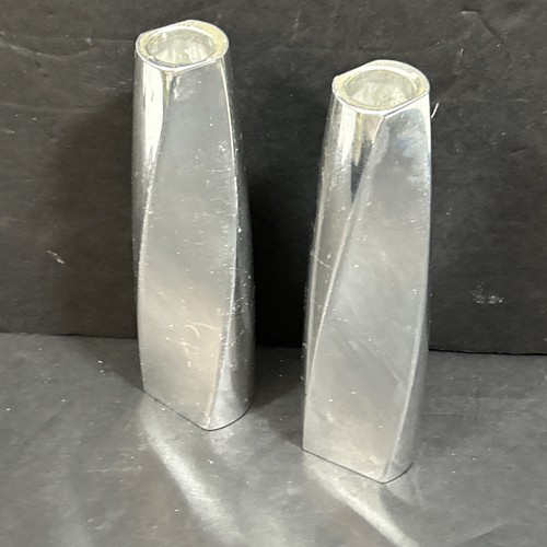 Vintage NAMBE Chrome Pair 7" Candlesticks Twist by Fred Bould #6237 - Picture 3 of 8