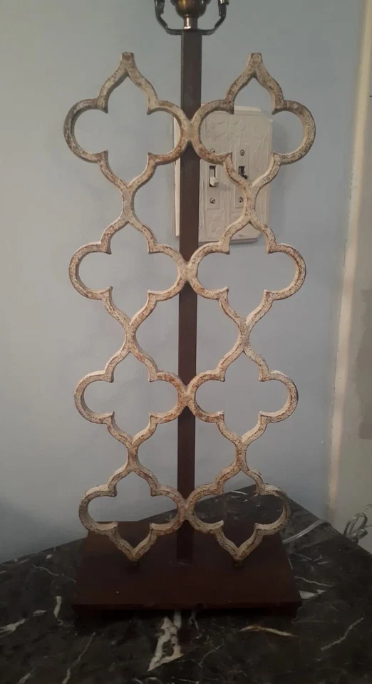 HEAVY Stunning French Style Metal Lamp Trellis Design HIGH END BRASS LAMP 34" - Image 4 of 4