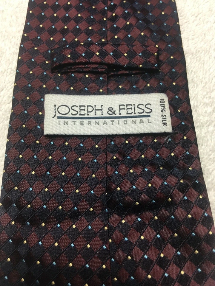 CORBATA HOMBRE JOSEPH AND FEISS BORGOÑA NEGRA CON ORO AZUL 4 X 59 Foto 4 de 4