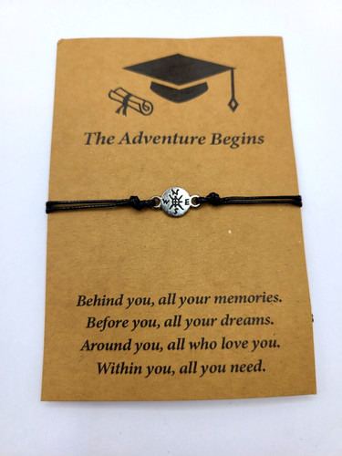 Graduation Gift "The Adventure Begins" Compass Adjustable Cord Bracelet