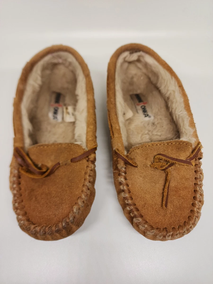 Youth Minnetonka Sz 12 Cassie Tan Brown Suede Slipper Moccasin