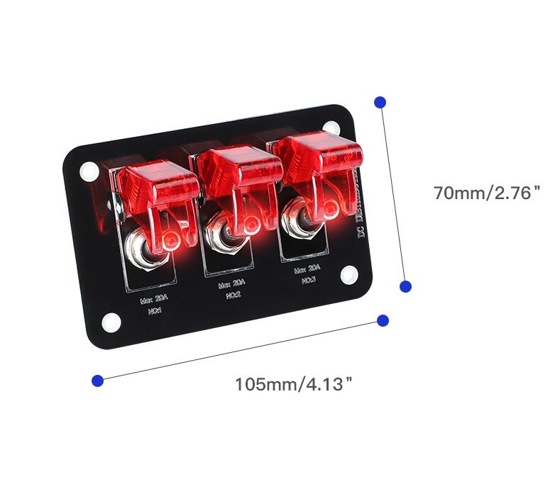 12V Red LED Rocker Switch Panel - Waterproof, 20A Circuit Breaker For Car & Boat
