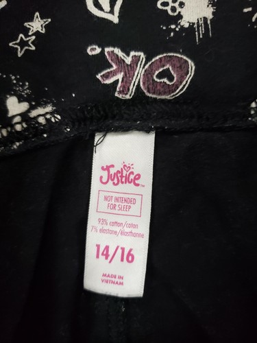 Justice leggings girls size 14/16 wide Band Black Full Length Doodle Graphics - Picture 6 of 8