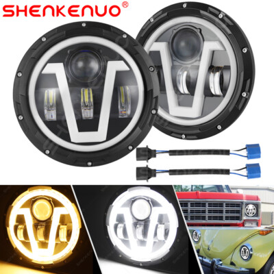 Pair 7'' LED Headlight High/Low beam DRL Turn Signal for Jeep Wrangler JK 07-17
