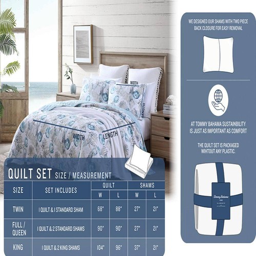 Tommy Bahama Quilts Twin Size Palmday Cotton Soft Machine Washable Blue 2-Piece - Picture 10 of 11