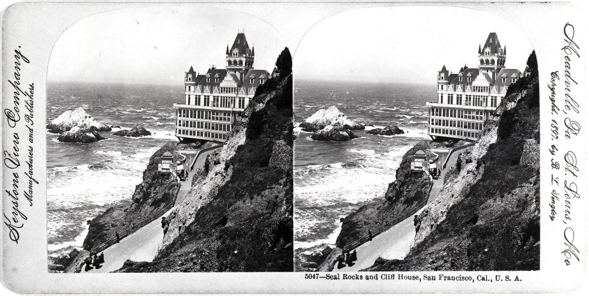 c.1897 SAN FRANCISCO VICTORIAN CLIFF HOUSE & ROAD from HILLSIDE