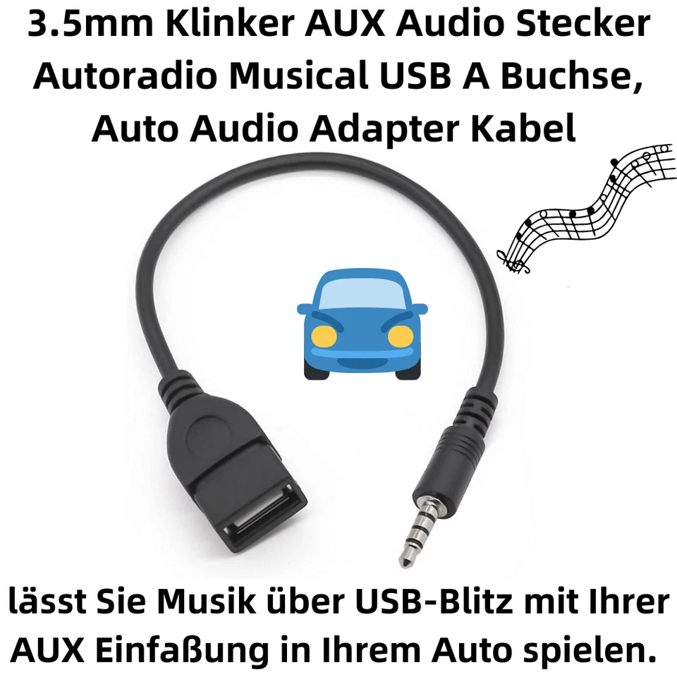 K04 3.5mm AUX Audio Stecker auf USB A Buchse Adapter Kabel für Autoradio Audio - Bild 2 von 4