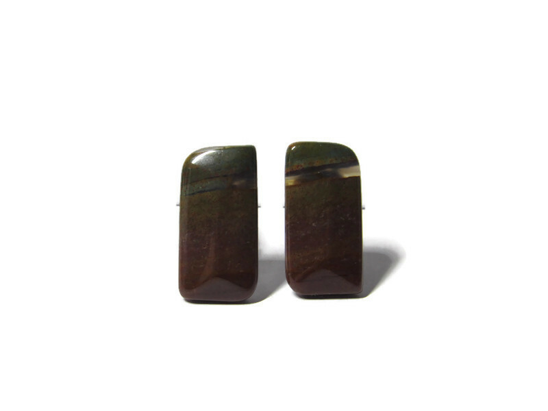 VTG Cufflinks Polished Stone Rectangular Mens Cos… - image 5