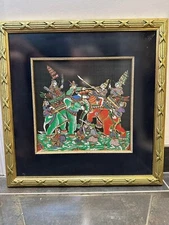 Vintage Gold Framed Thailand Painted Silk Art 1997