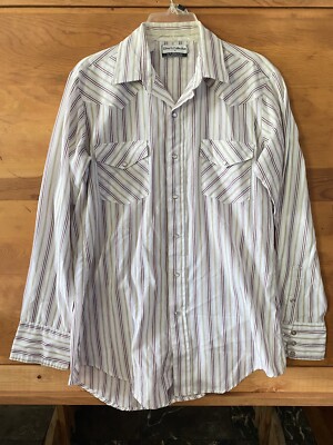 Karman Silver Collection Pearl Snap Shirt Mens Large Western Cowboy VINTAGE, L