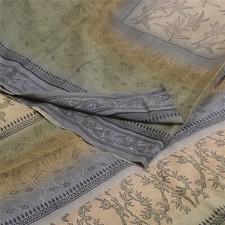 Sanskriti Vintage Saree Cream Pure Crepe FloralBlock Print Sari 6YD Craft Fabric