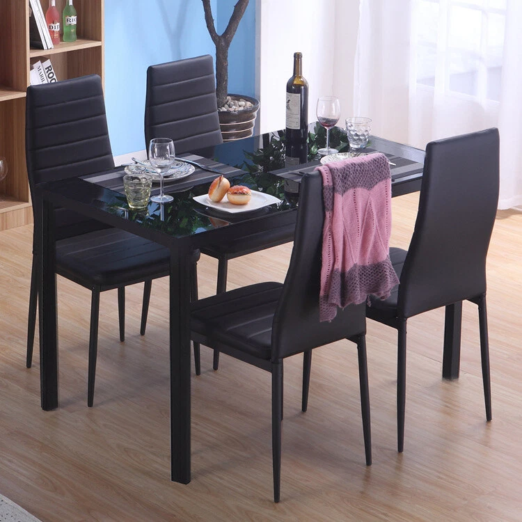 Rectangle 4 6 Seaters Chairs Black Glass Dinner Room Dining Table Kitchen Set UK